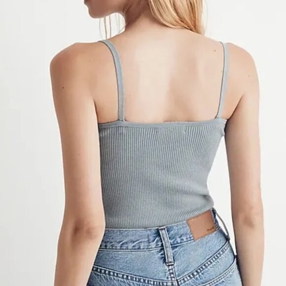 NWT Madewell corset detail crop sweater cami tank top black y2k ribbed cotton S - Picture 9 of 9